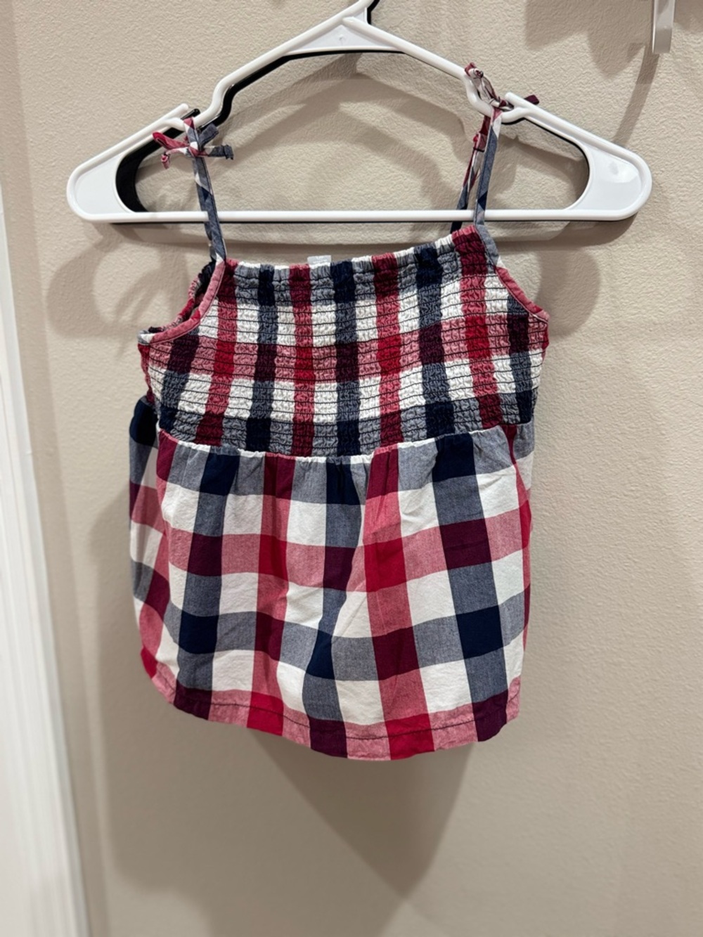 Place Red Navy White Gingham Smocked Tank